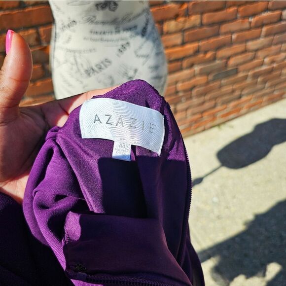 Azazie Ruffle Sleeve Burgandy Chiffon Floor Length Dress - Picture 9 of 16